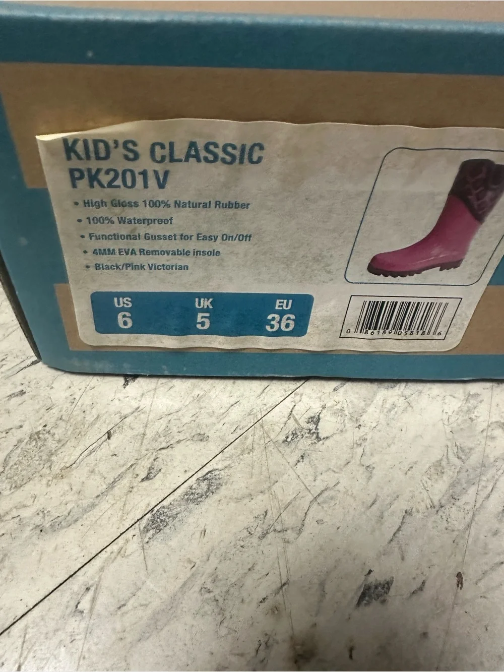Kids Waterproof Pink Patterned Rain Boots with Black Accents